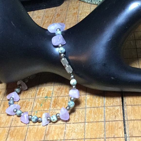 Semiprecious Jasper Stone Amethyst Crystal Brass 8”L Bracelet EVC Barrel Clasp - Picture 3 of 7